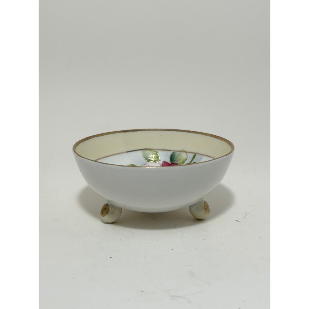Vintage Hand Painted Nippon Footed Bowl Pink Rose Floral Gold Gilt Porcelain‎